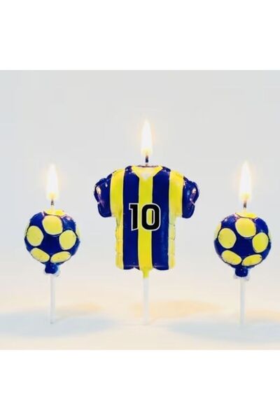 parti sürprizi Taraftar Temalı Futbol Topu Sarı Lacivert Mum Set
