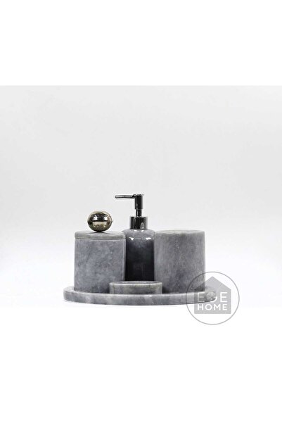 ege gross Dekoratif Gri Mermer Banyo Seti 5 Li Gümüş Disko Toplu Tasarım Set\...