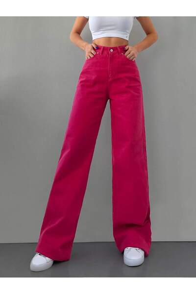 By Caspita Fashion Lenithra Women's High Waist Fuchsia Color Palazzo Wide Leg...