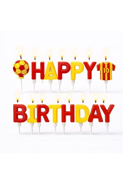parti sürprizi Taraftar Temalı Futbol Topu Happy Birthday Sarı Kırmızı Mum Set