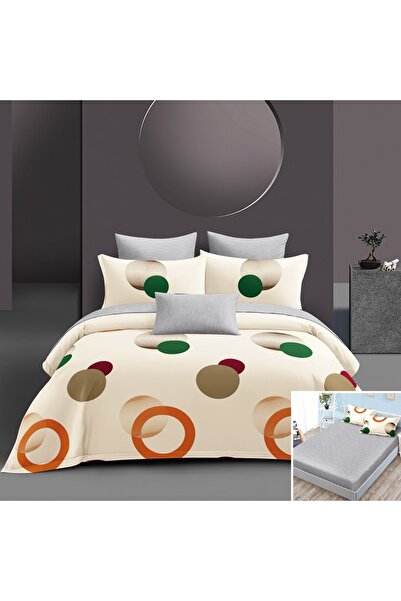 OEM Bed linen, 2 people, satin cotton, 4 pieces, with elastic, cream and gray...