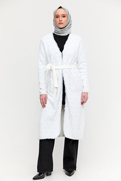 Setrms Simli Zikzak Desenli Kuşaklı Triko Hırka