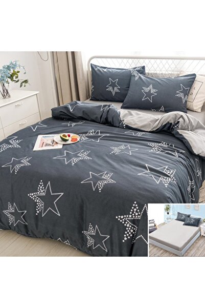 OEM Bed linen, 2 people, satin cotton, 4 pieces, with elastic, gray and cream...