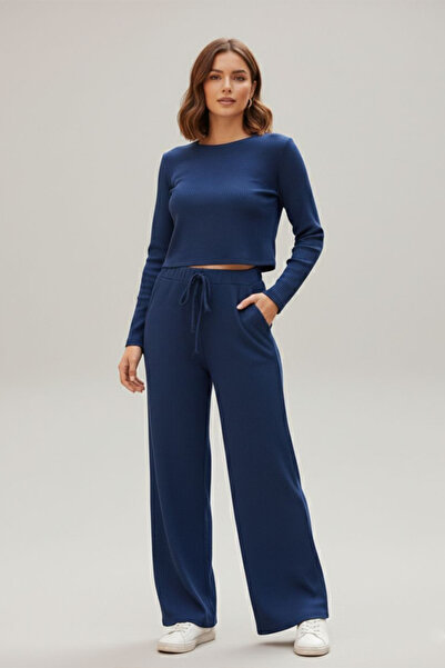 FİT WOMEN ÇİZGİ LİKRALI KAYIK YAKA ALT ÜST TAKIM 4443