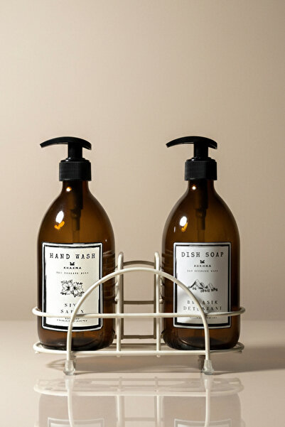 KHAKMA Home 2-Piece Amber Glass Soap Dispenser Set 500 ml - Kitchen Set with ...