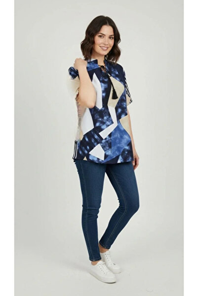 BLACK MODBLACK Women's Patterned Tasseled Viscose Blouse Be Peter Pan collar ...