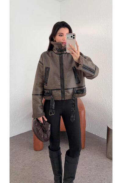 HAZELANNA Belted Mink Leather Coat