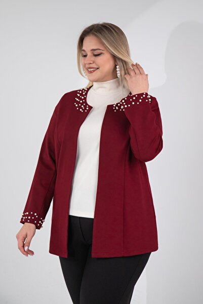 Roxxlen Cardigan de damă mărime mare cu detalii din piatră perlată