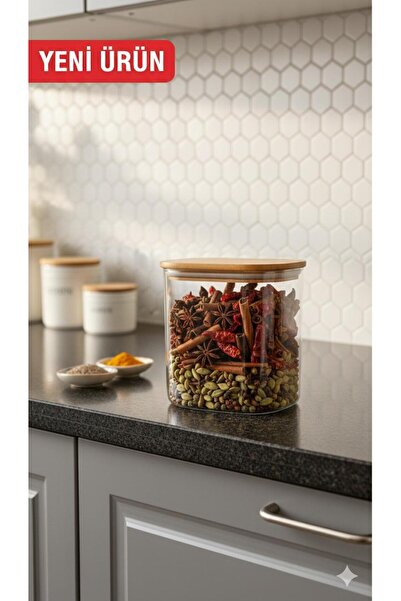 zaTen Pazar Oval Glass Jar with Bamboo Lid - 12 cm