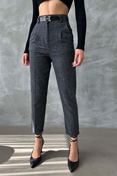 My Blog Anthracite Belted Wool Effect Trousers - 3222