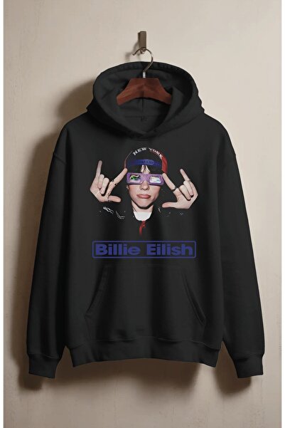 Fuddy Moda Hanorac unisex cu imprimeu Billie Eilish tricou , Hanorac negru su...