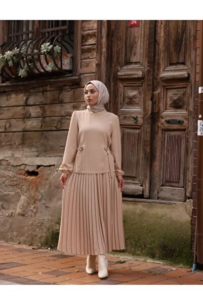 MODA ELA Piliseli Etekli Tesettür Takım