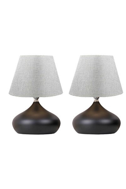 Vivense EVLİGHT LAPİS İKİLİ SET MASA LAMBASI, GRİ ŞAPKA, TEKLİ METAL ABAJUR