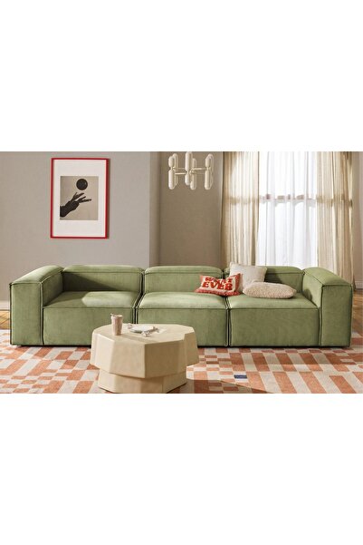 Vivense LENA ÜÇLÜ FİTTİLLİ KADİFE KOLTUK, YEŞİL