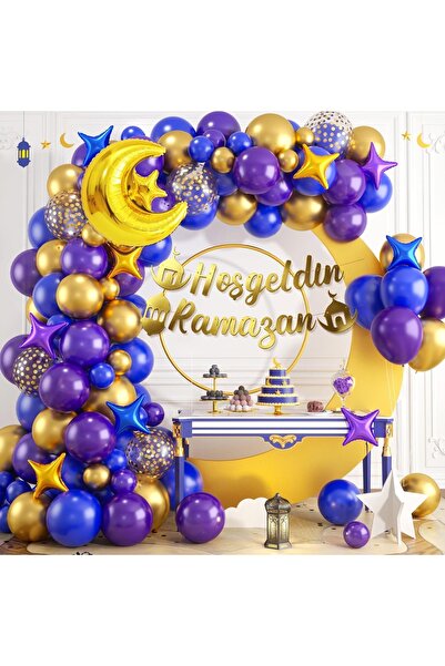 Çemrek Süs Parti Purple Navy Blue Gold Welcome Ramadan Balloon Chain Set and ...