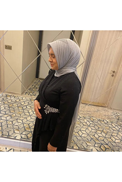 semahazırduvak Açık Gri Simli model hazır türban hazır şal abiye şal duvak