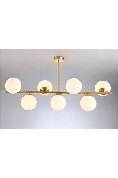 Vivense ECEM SIRALI ESKİTME GOLD KASALI YEDİLİ AVİZE, BEYAZ CAMLI