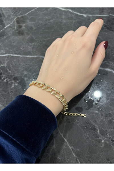 Elmosia Jewelry 14K Altın Kaplama Gold Modern Çift Kat Zincir Kadın Bileklik