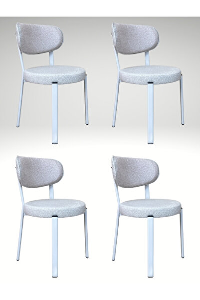 DİLETTO 4 ADET SANDALYE MUTFAK SANDALYESİ SALON SANDALYESİ BEYAZ METAL İSKELE...