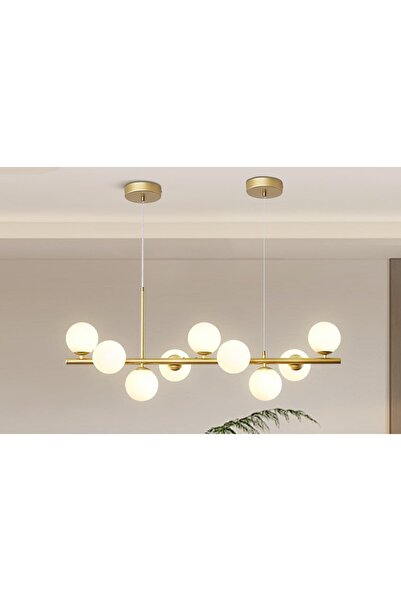 Vivense Selin Dokuzlu Sıralı Eskitme Gold Kasalı Avize, Beyaz