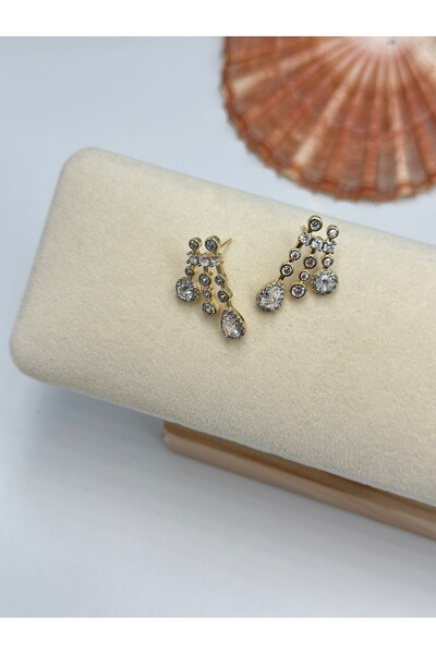 BYYEŞO Drop Stone Detail Minimal Steel Earrings