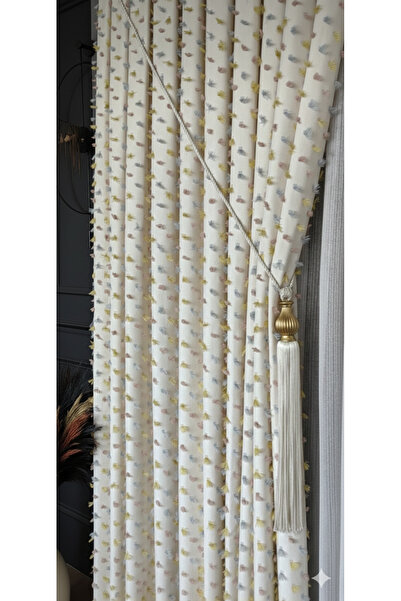 Emuz Colorful Fringed 1/3 Folded Linen Background, Curtain, No Ironing Needed...