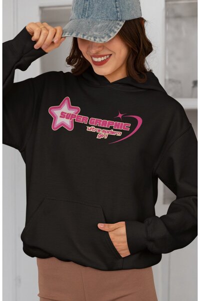 Fuddy Moda سويت شيرت للجنسين فائق الحداثة للفتيات مطبوع بغطاء رأس، هوديي قصة ...