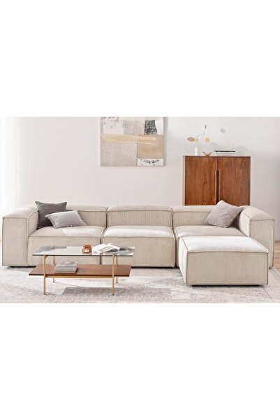 Vivense LENA FİTİLLİ KADİFE MODÜLER KÖŞE KOLTUK, BEYAZ