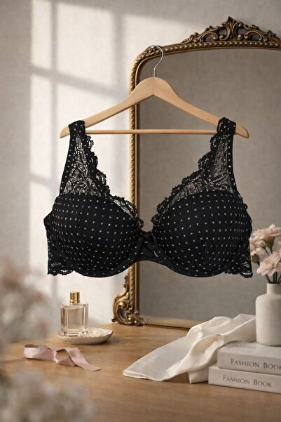 SCM LINGERIE KOLLARI TÜL DETAYLI TAŞ DESENLİ DOLGUSUZ BALENLİ SÜTYEN