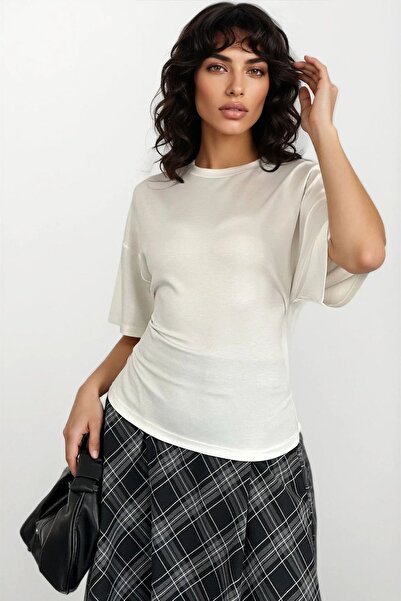 Trend Alaçatı Stili Women's White Crew Neck Blouse with Corsage Tie at the Ba...