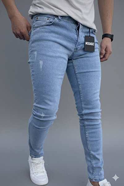 moda biz Modabiz Men's Blue Slim Fit Stretch Jean Denim Trousers