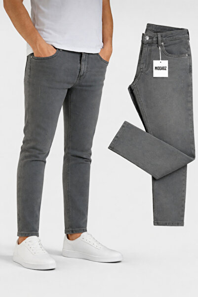 moda biz Modabiz Men's Gray Slim Fit Stretch Jean Denim Trousers