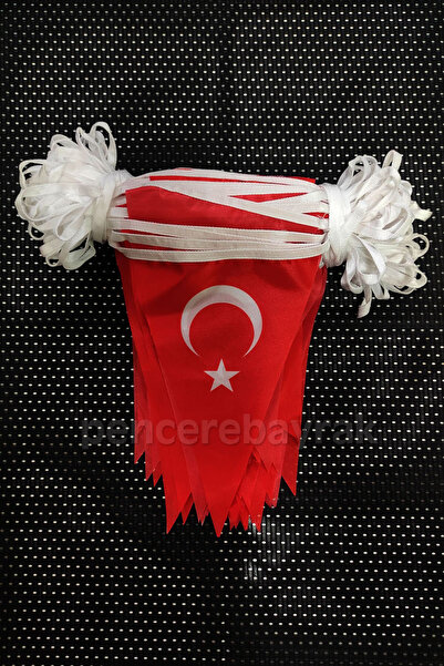 Pencere Bayrak 50 Metre İpe Dizili Türk Bayrağı Baskılı Üçgen Bayrak Raşel Kumaş
