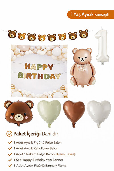 eğlencemarketi Ayıcık Temalı Doğum Günü Balon Seti – Happy Birthday Banner – ...