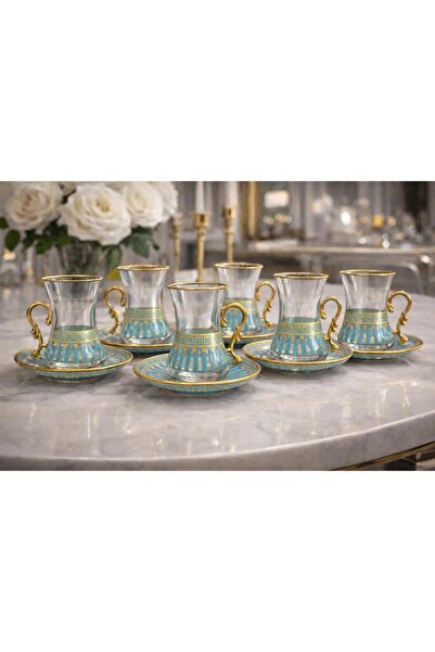 kısmet kristal Thin-Waisted, Stylishly Designed Tea Set with Handles, 6-Perso...