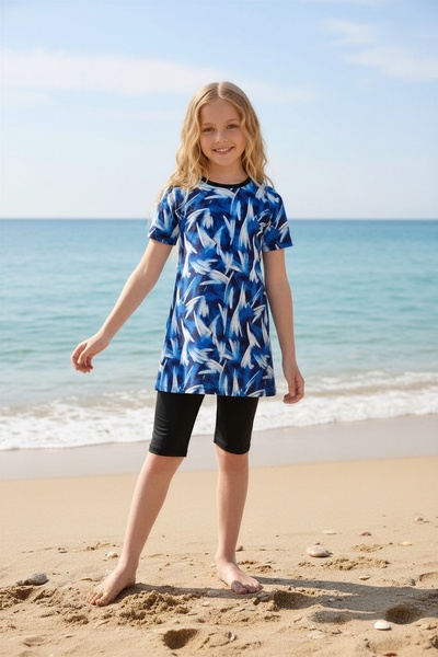 Chelly Girls Short Sleeve Half-Covered Swimsuit