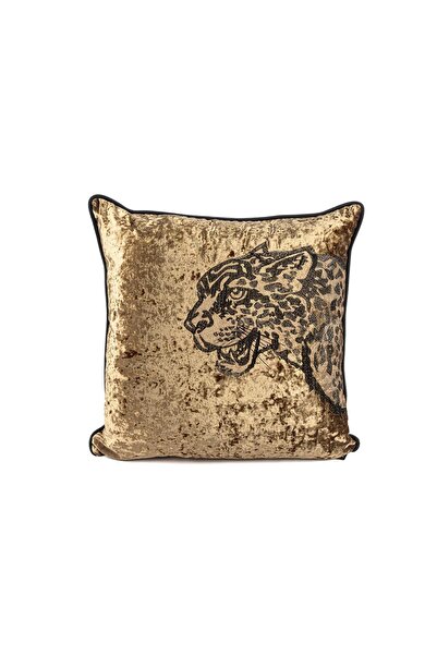 Mikasa Moor Leopard Head Embroidered Brown Pillow 55X55Cm