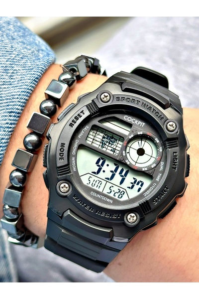 Cockpit Black Color Digital Waterproof Original Men's Wristwatch + Bracelet