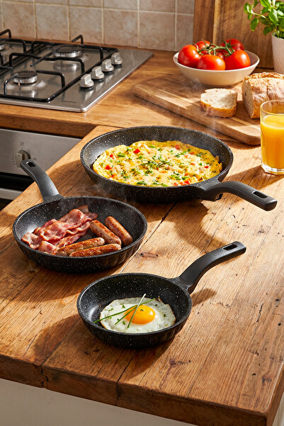 Masterchef 3’lü Siyah Döküm Tava Seti 20-24-28 cm – Granit Kaplama, Yapışmaz,...