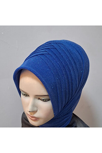 semahazırduvak Saks Mavi Simli model hazır türban hazır şal abiye şal duvak