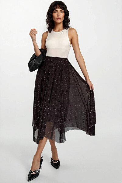 Trend Alaçatı Stili Women's Brown Stone Designed Maxi Size Chiffon Skirt with...
