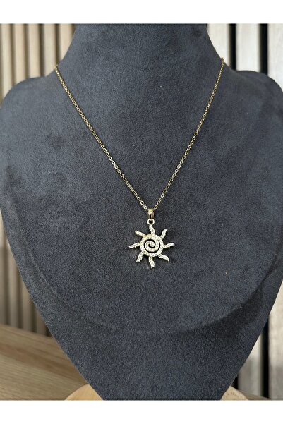lavanderopa قلادة شمسية من الفولاذ الذهبي المرصع بالأحجار