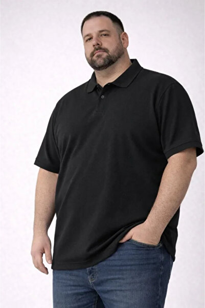 JANES Men's Pique Fabric Buttoned Collar Oversized Plus Size Casual Short Sle...