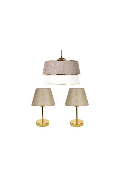 Vivense EVLİGHT YILDIRIM PASTA TEKLİ SARKIT AVİZE VE GOLD ABAJUR SETİ, KUMBEJİ