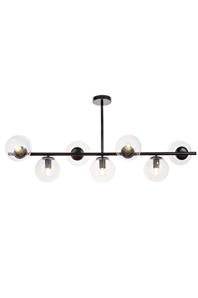 Vivense ECEM YEDİLİ YATAY ŞEFFAF CAMLI SİYAH KASALI AVİZE