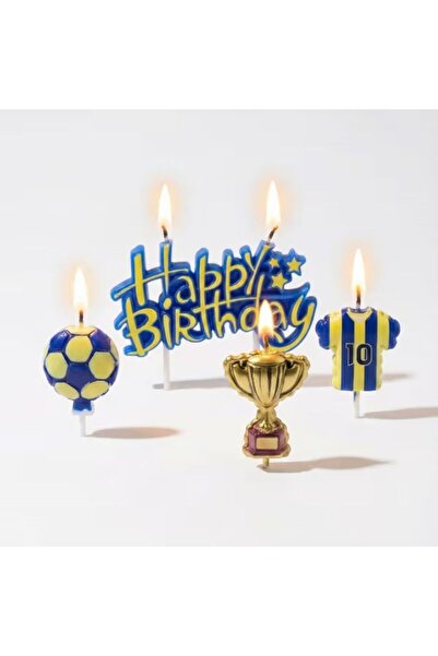 parti sürprizi Taraftar Temalı Sarı Lacivert Happy Birthday Kupa Şekilli Mum Set