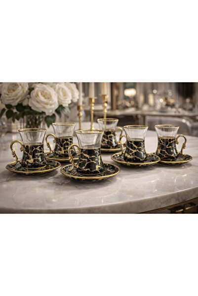 kısmet kristal Thin-Waisted, Stylishly Designed Tea Set with Handles, 6-Perso...