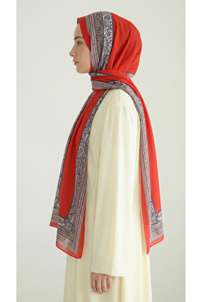 Karaca Eşarp Șal din bumbac cu model etnic Petra - Roșu