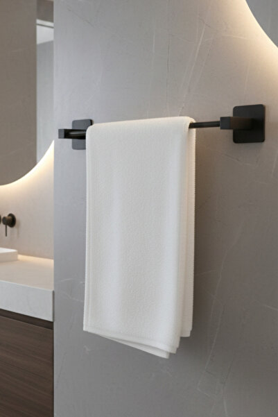 UFİX Kare Yapışkanlı Metal Siyah Uzun Havluluk Pratik Ve Şık Banyo Havluluk M...