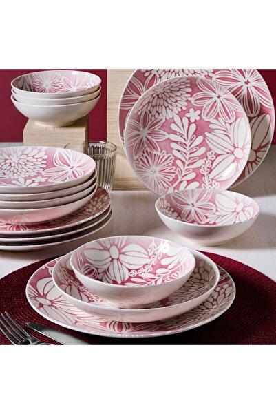 Güral Porselen Camelia 6 Kişilik 18 Parça Yemek Takımı 41865 -Pembe